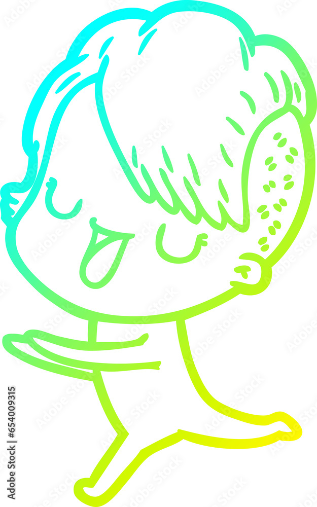 cold gradient line drawing of a cute cartoon girl with hipster haircut cold gradient line drawing of a cute cartoon girl with hipster haircut