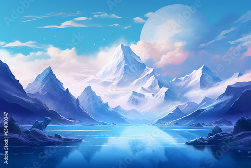 Vibrant Blue Featuring Delicate Snow-capped Mountain