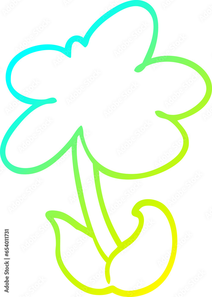 Fototapeta premium cold gradient line drawing of a cute cartoon flower
