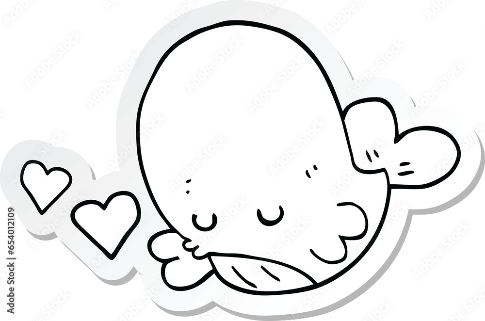 sticker of a cartoon whale in love sticker of a cartoon whale in love