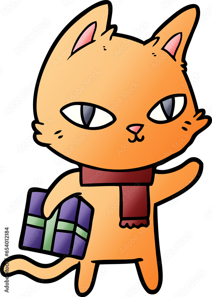 cartoon cat with gift