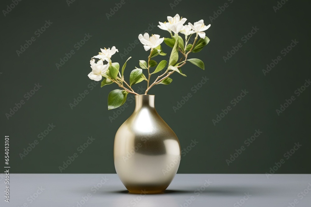 Elegant vase holds minimalist jasmine flower. Generative AI
