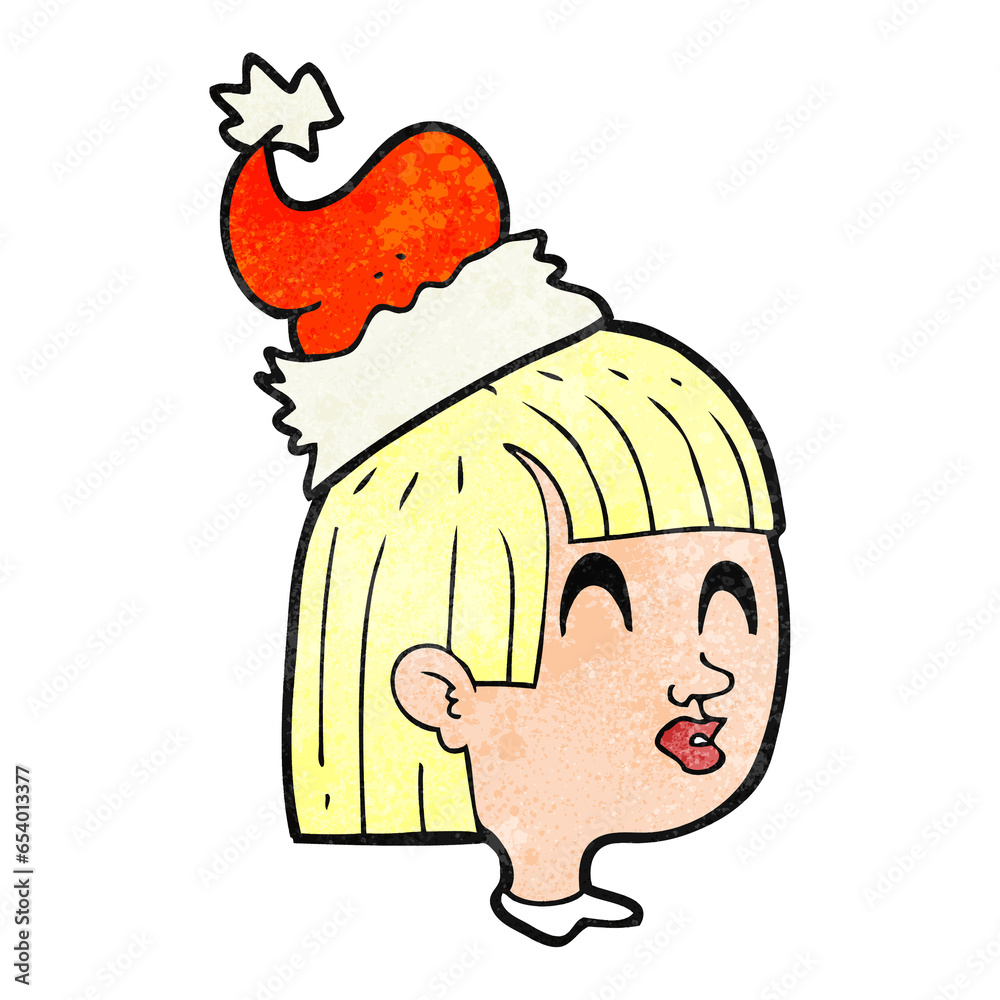Fototapeta premium freehand drawn texture cartoon girl wearing christmas hat