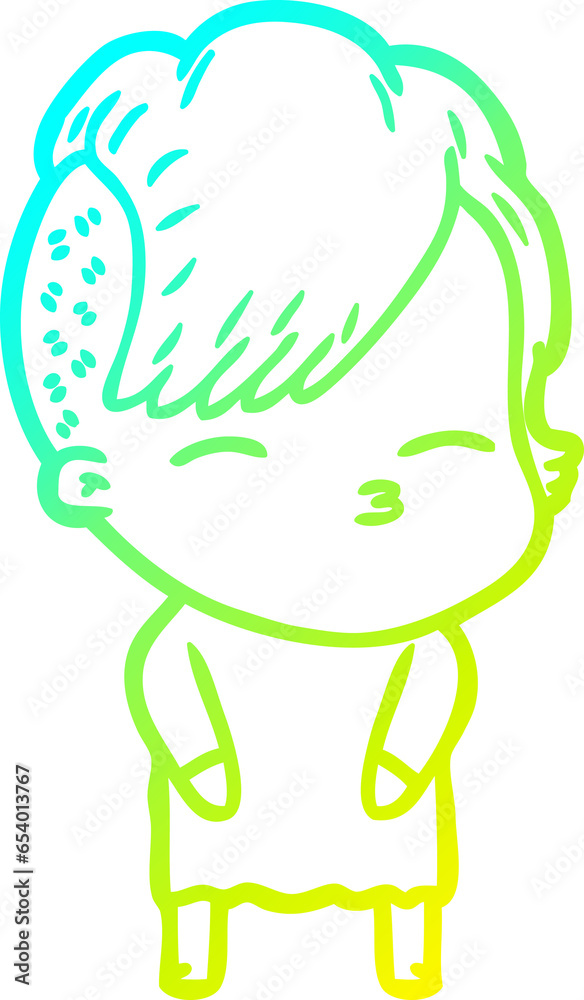 cold gradient line drawing of a cartoon squinting girl cold gradient line drawing of a cartoon squinting girl