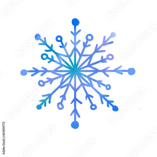 水彩風青色の雪の結晶
