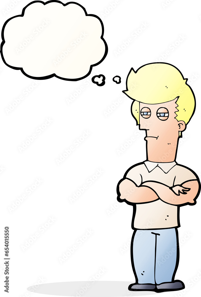 cartoon man with folded arms with thought bubble cartoon man with folded arms with thought bubble