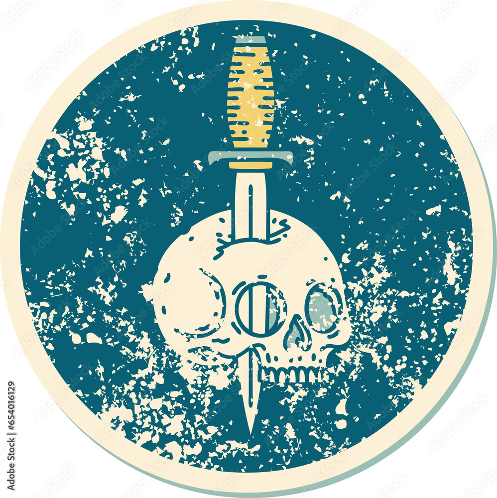 iconic distressed sticker tattoo style image of a skull