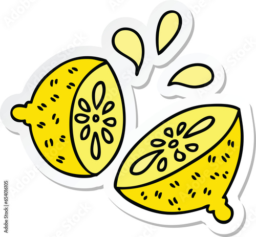 sticker of a quirky hand drawn cartoon lemon