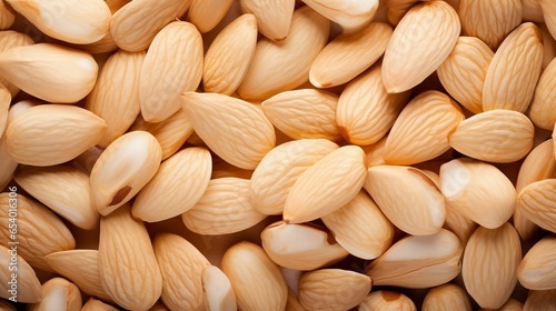 Background of big raw peeled almonds situated arbitrarily
 photo