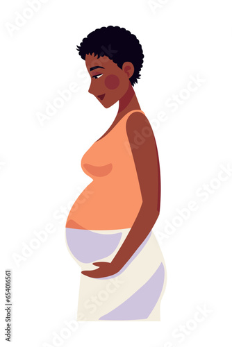 months pregnant woman holds belly