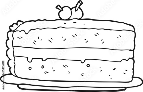 freehand drawn black and white cartoon cake