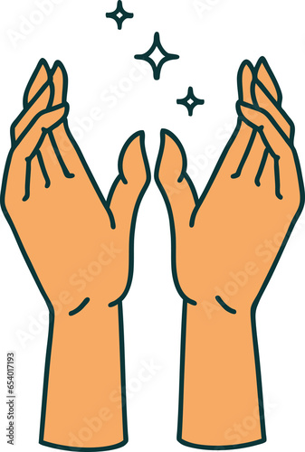 iconic tattoo style image of reaching hands