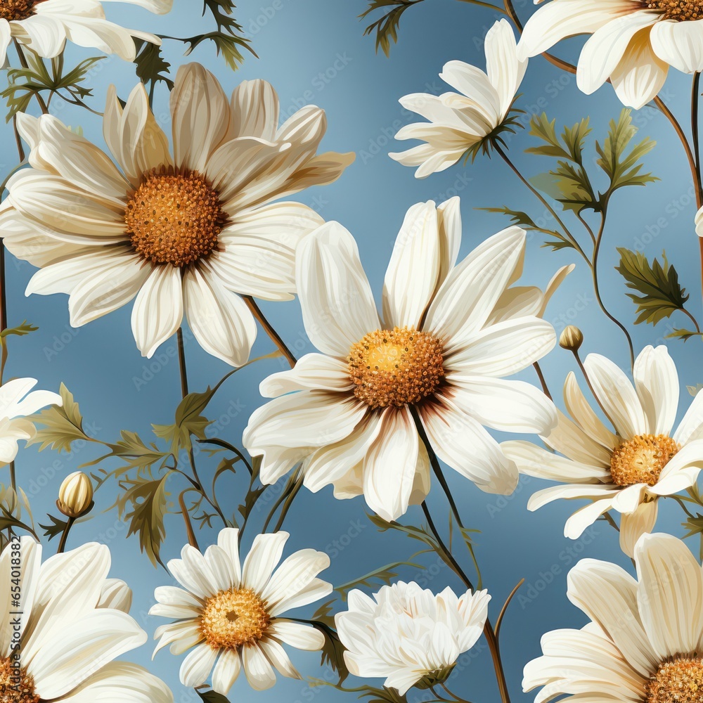 Fototapeta premium Illustration of a chamomile flower in a seamless pattern. pattern for fabric or wallpaper