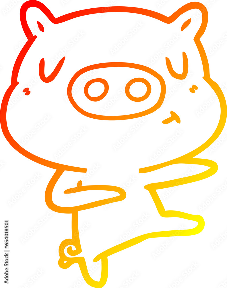 Obraz premium warm gradient line drawing of a cartoon content pig dancing