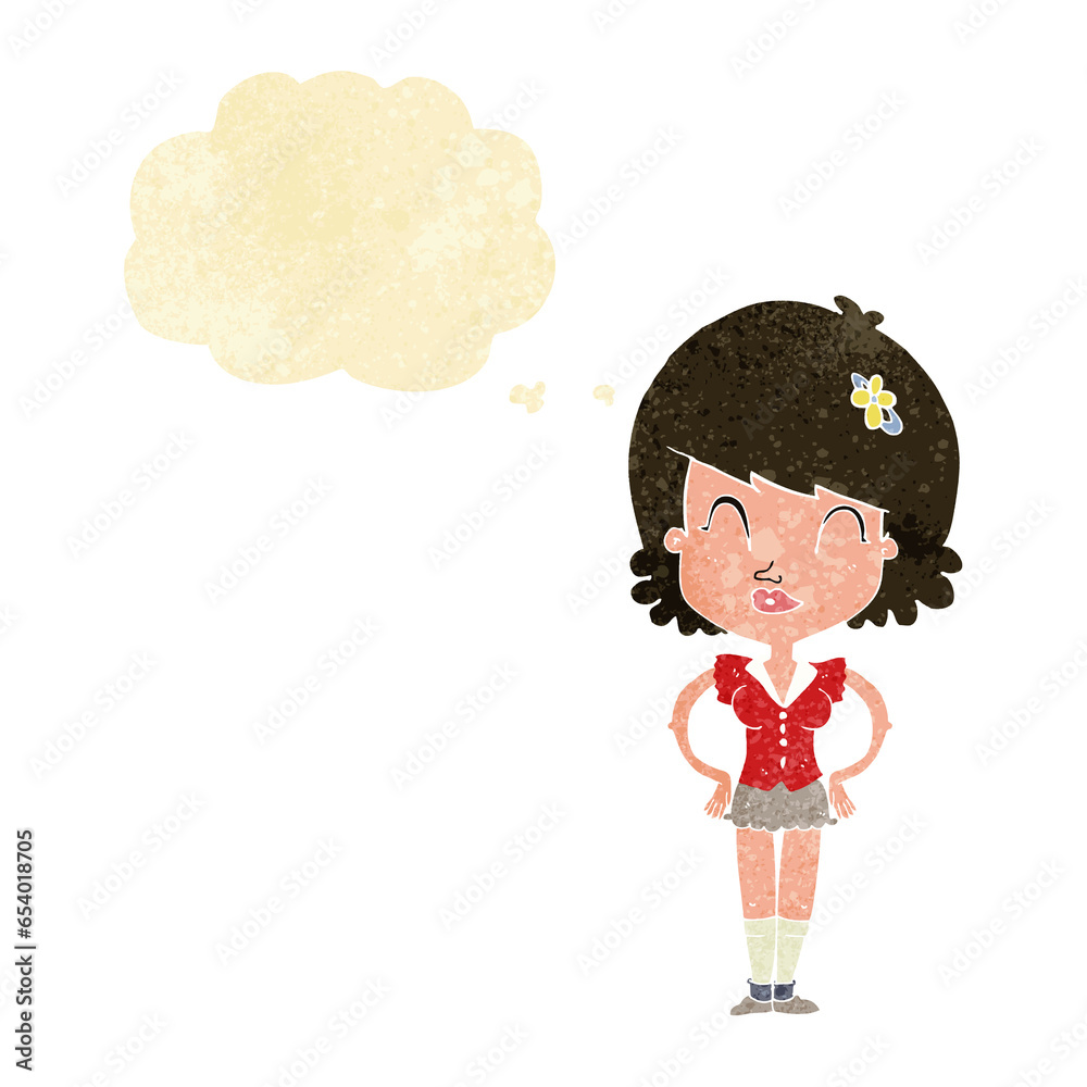 cartoon happy woman with thought bubble cartoon happy woman with thought bubble