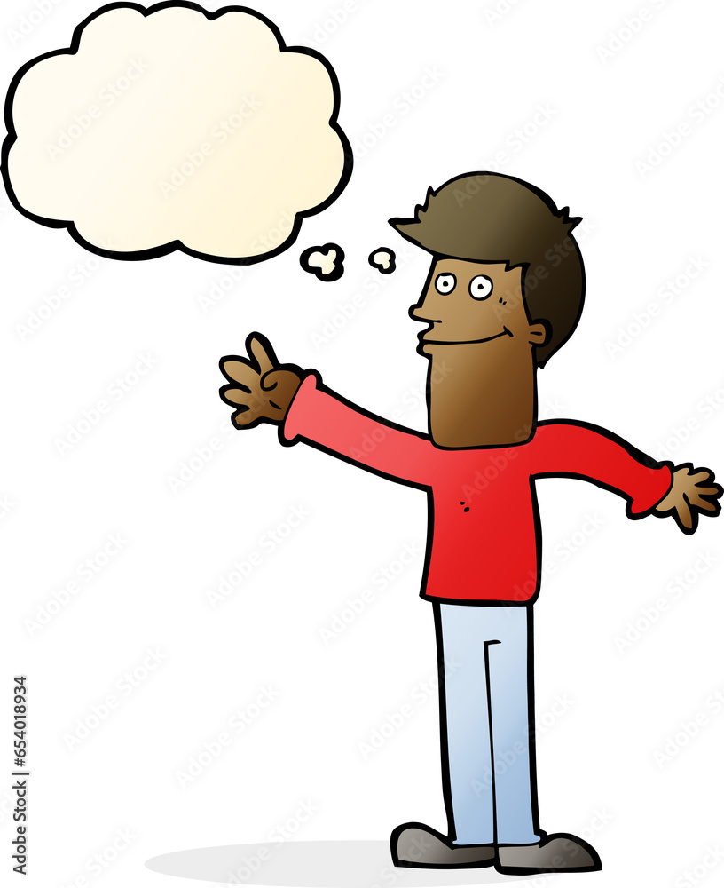 cartoon happy man waving with thought bubble cartoon happy man waving with thought bubble