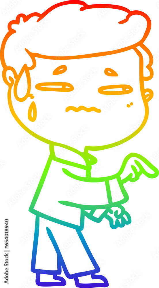 rainbow gradient line drawing of a cartoon anxious man pointing rainbow gradient line drawing of a cartoon anxious man pointing