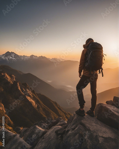 backpacker on top of mountain