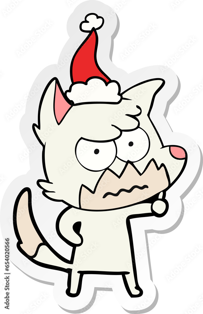 hand drawn sticker cartoon of a annoyed fox wearing santa hat hand drawn sticker cartoon of a annoyed fox wearing santa hat