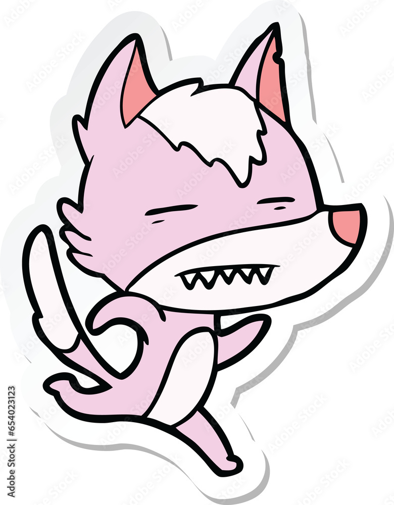 sticker of a cartoon wolf running showing teeth sticker of a cartoon wolf running showing teeth