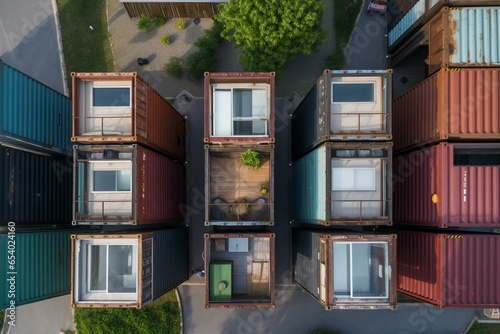 Container houses from a top view. Generative AI