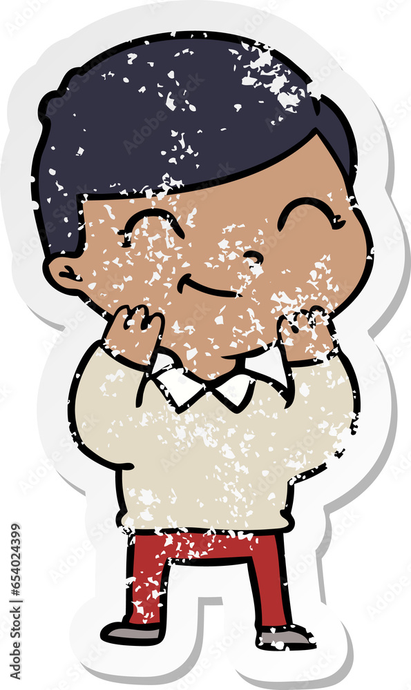distressed sticker of a cartoon boy smiling distressed sticker of a cartoon boy smiling