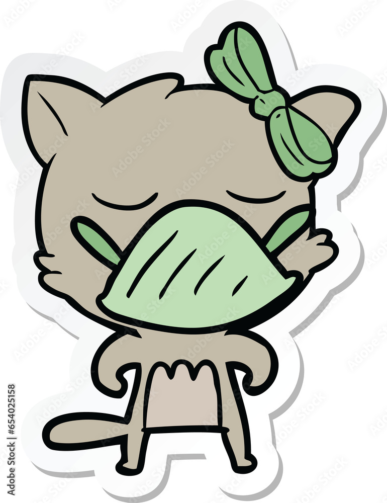 Fototapeta premium sticker of a cartoon cat wearing germ mask