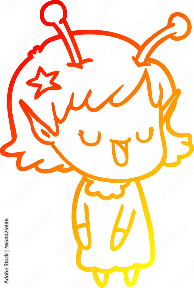 warm gradient line drawing of a happy alien girl cartoon warm gradient line drawing of a happy alien girl cartoon