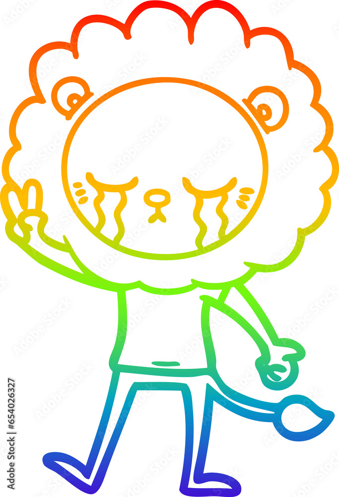 rainbow gradient line drawing of a crying cartoon lion rainbow gradient line drawing of a crying cartoon lion