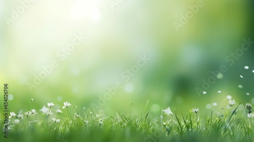 spring nature blur copy space background with Green grassy meadow 