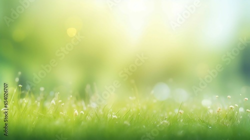 spring nature blur copy space background with Green grassy meadow 
