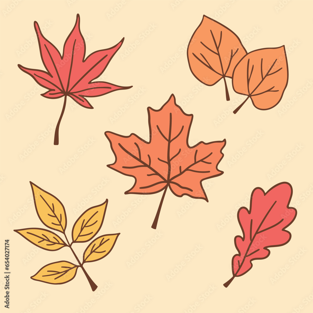 Naklejka premium autumn leaves set. hand drawn orange autumn leaves.