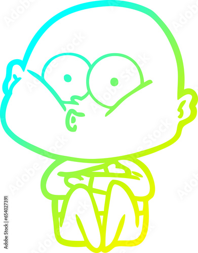 cold gradient line drawing of a cartoon bald man staring