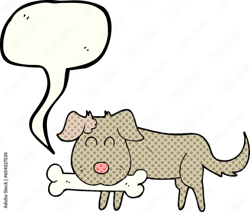 freehand drawn comic book speech bubble cartoon dog with bone freehand drawn comic book speech bubble cartoon dog with bone
