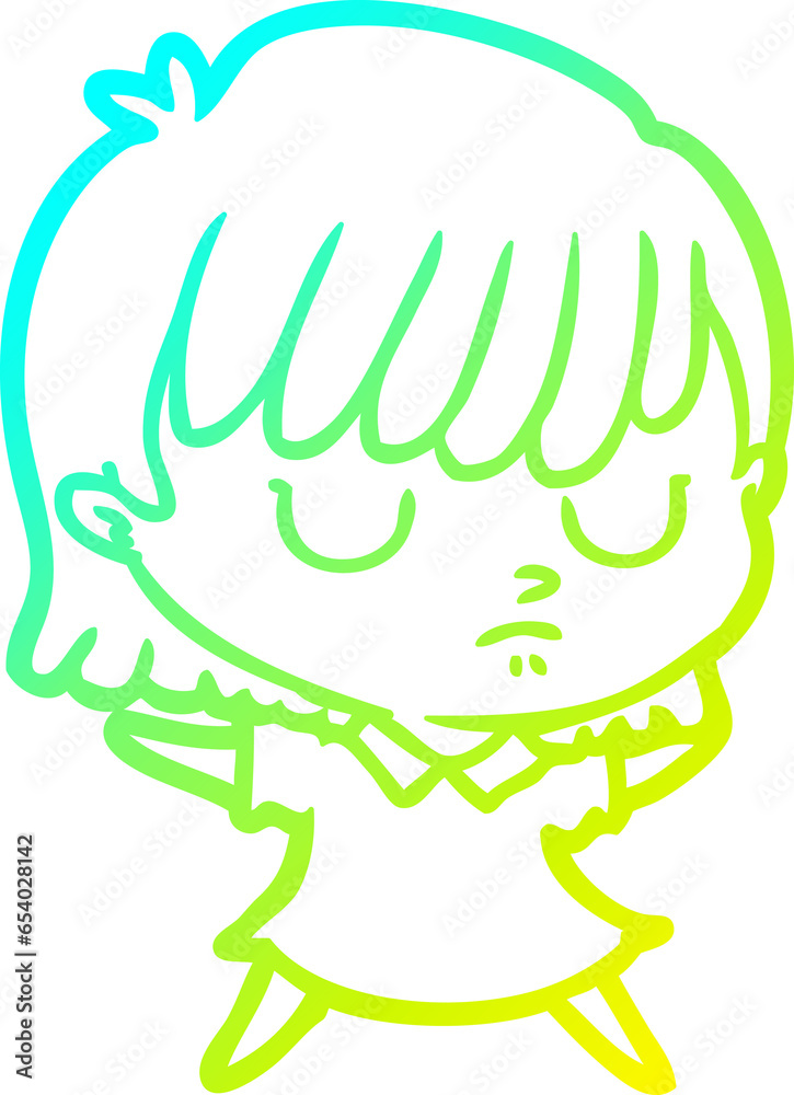 cold gradient line drawing of a cartoon woman cold gradient line drawing of a cartoon woman
