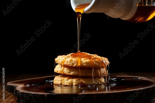 A sweet biscuit with maple syrup pour. Generative AI