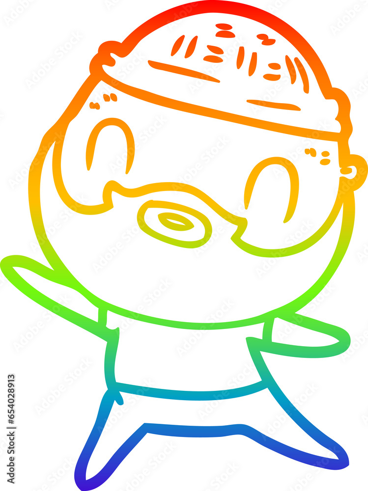 rainbow gradient line drawing of a cartoon bearded man
