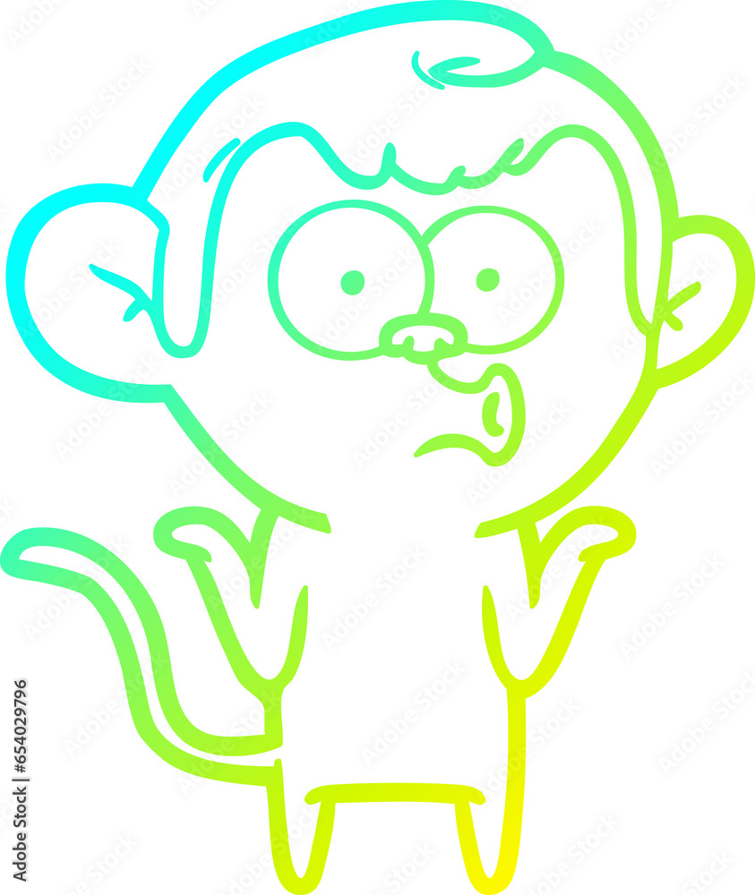 Obraz premium cold gradient line drawing of a cartoon confused monkey