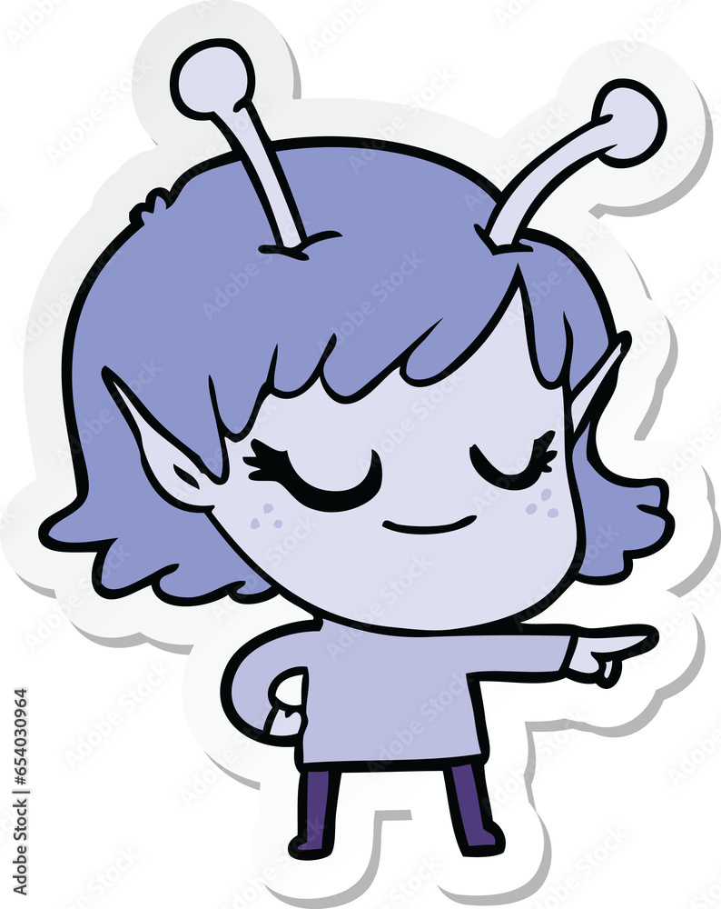 sticker of a smiling alien girl cartoon sticker of a smiling alien girl cartoon