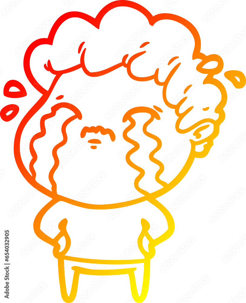 warm gradient line drawing of a cartoon man crying warm gradient line drawing of a cartoon man crying