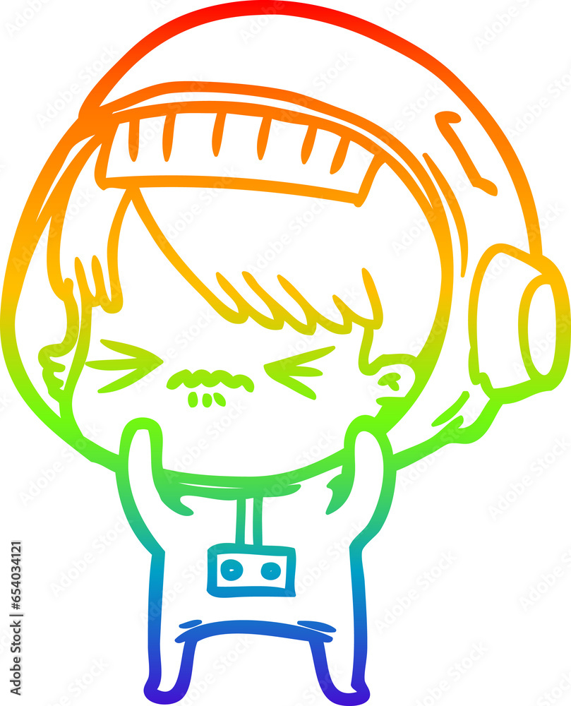 rainbow gradient line drawing of a angry cartoon space girl rainbow gradient line drawing of a angry cartoon space girl