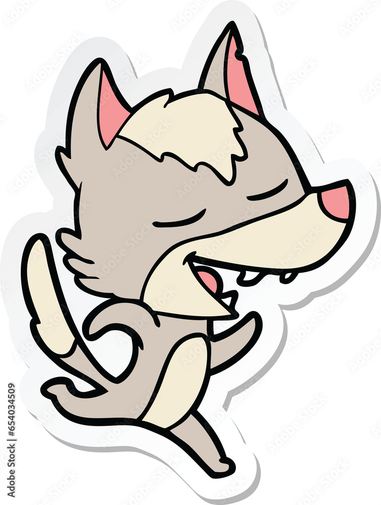 sticker of a cartoon running wolf laughing sticker of a cartoon running wolf laughing