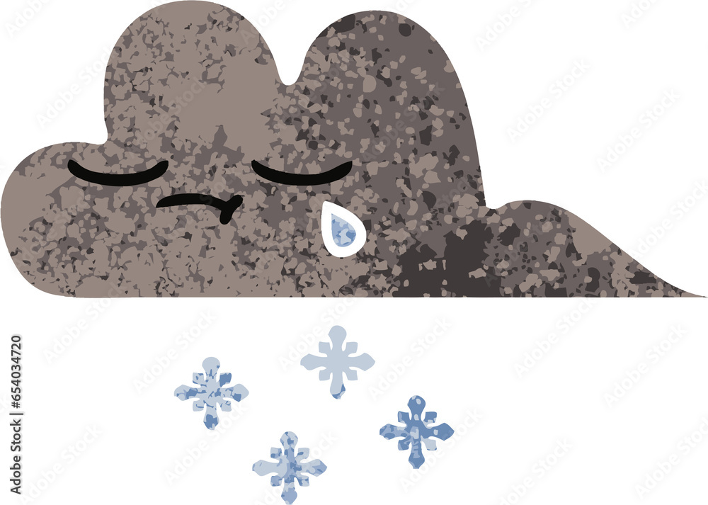 retro illustration style cartoon of a storm snow cloud