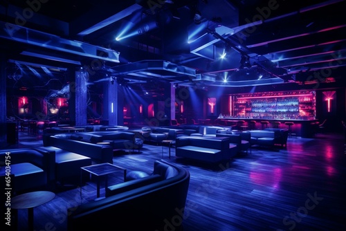 Upscale nightclub featuring state-of-the-art lighting and a stylish stage. Generative AI