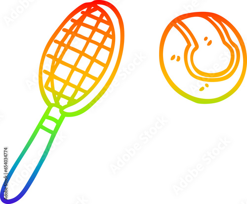 rainbow gradient line drawing of a cartoon tennis racket and ball photo