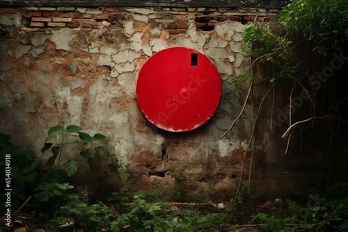 circular red sign on wall. Generative AI
