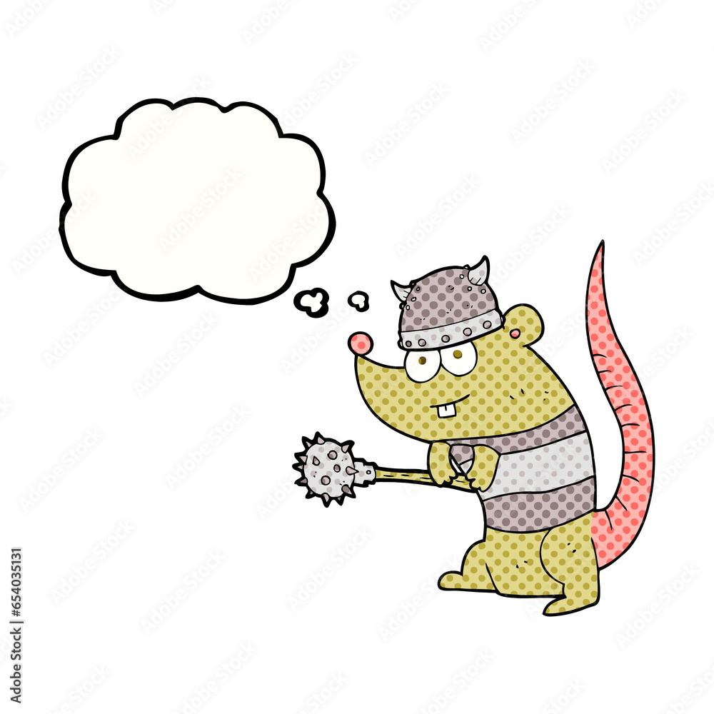 freehand drawn thought bubble cartoon rat warrior