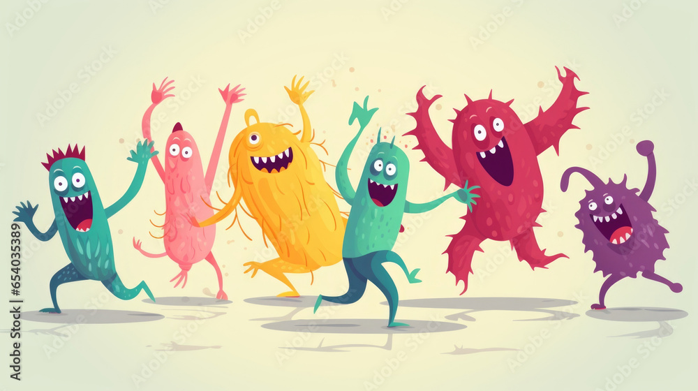 A group of monsters having a dance party, with funny and clumsy moves. Halloween cartoon A group of monsters having a dance party, with funny and clumsy moves. Halloween cartoon