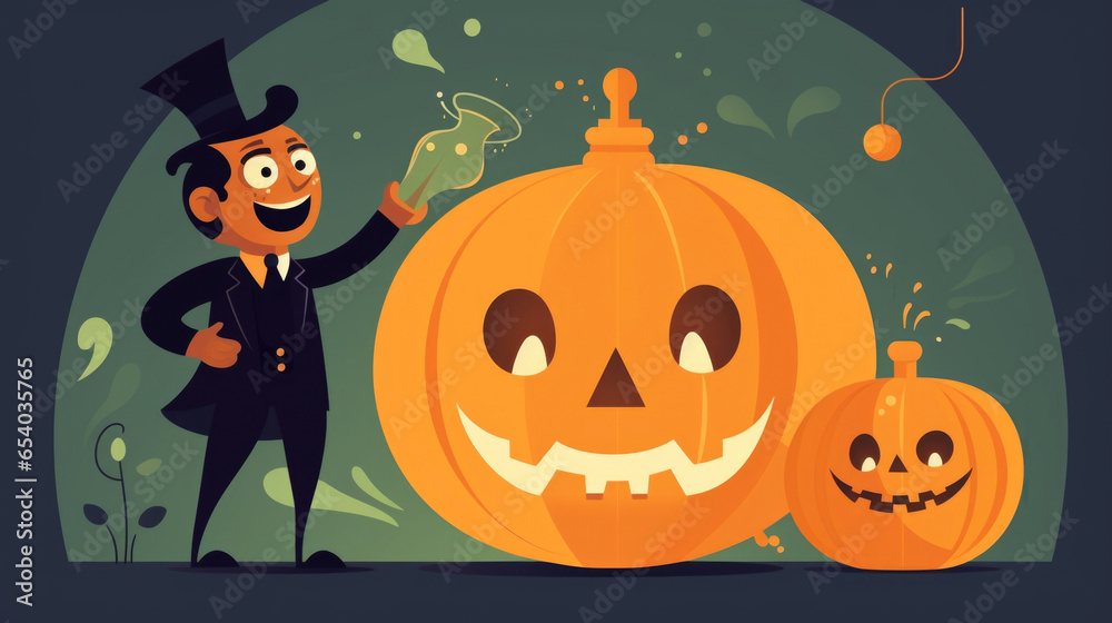 A magical potion accidentally turning a person into a talking lantern, leading to hilarious and mischievous adventures. Halloween cartoon