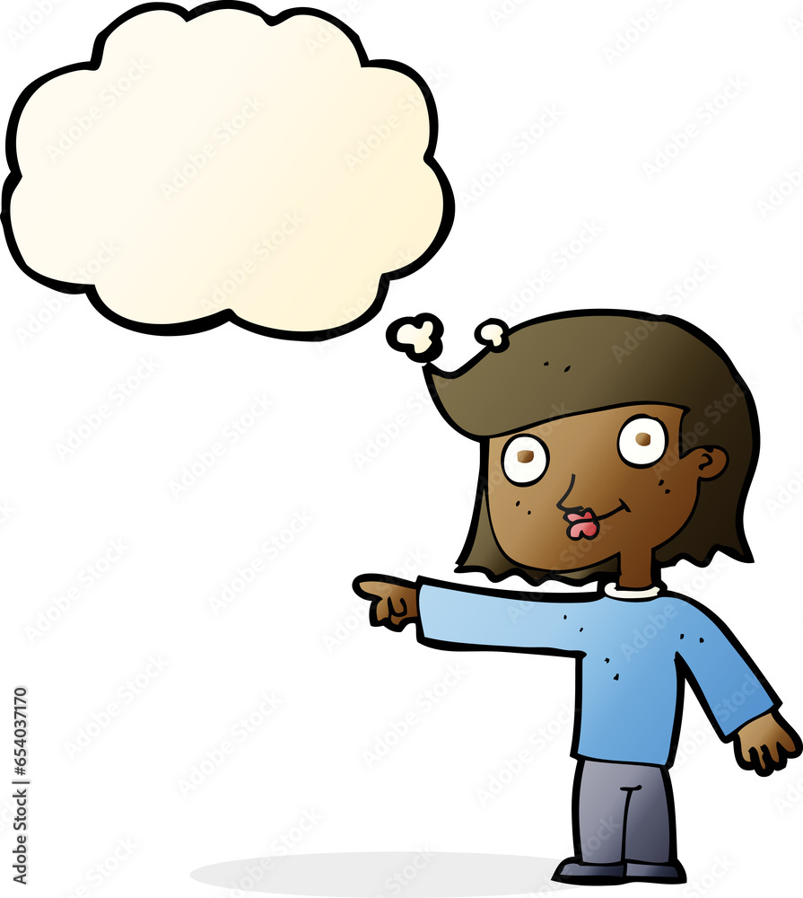 cartoon pointing person with thought bubble cartoon pointing person with thought bubble